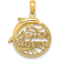 14K Yellow Gold Nassau Bahamas Dolphin Pendant Charm with Textured Detail by Oro Pregiato