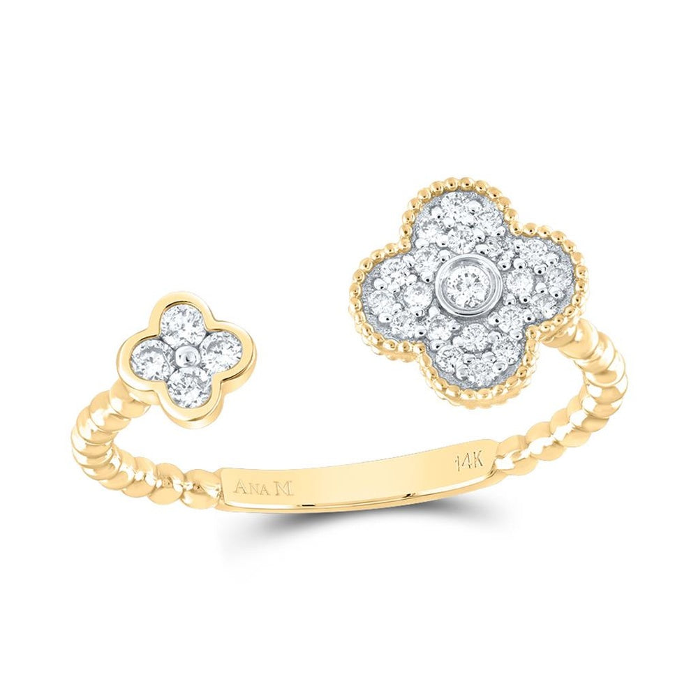 14K Yellow Gold Natural Diamond Clover Ring - 1/5 Carat Total Diamond Weight