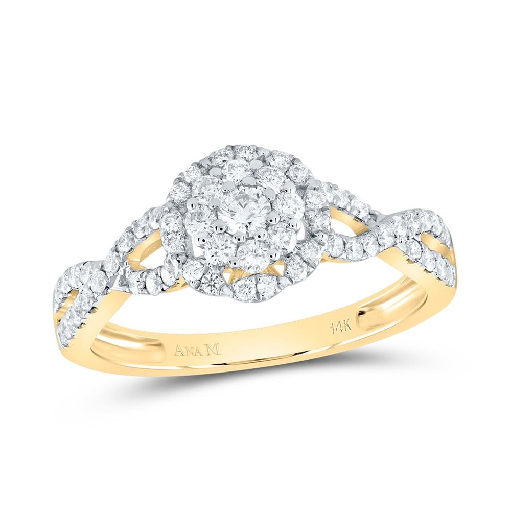 14K Yellow Gold Natural Diamond Flower Bridal Ring - 1/2 Carat Total Diamond Weight