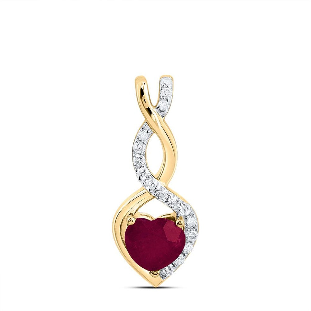 14K Yellow Gold Natural Diamond Heart Ruby Pendant - 5/8 Carat Total Gemstone Weight