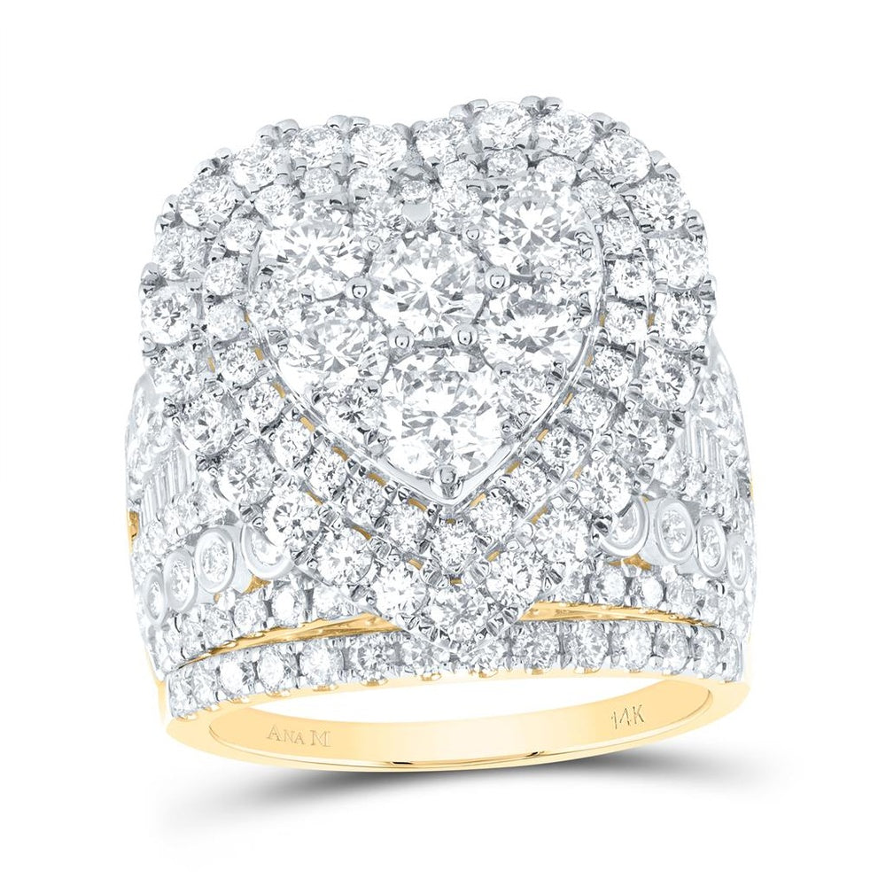 14K Yellow Gold Natural Diamond Heart Single Halo Bridal Set - 4 3/8 Carat Total Diamond Weight