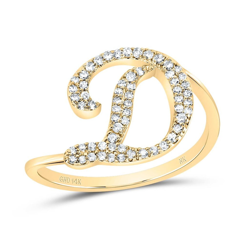 14K Yellow Gold Natural Diamond Initial "D" Ring - 1/5 Carat Total Diamond Weight