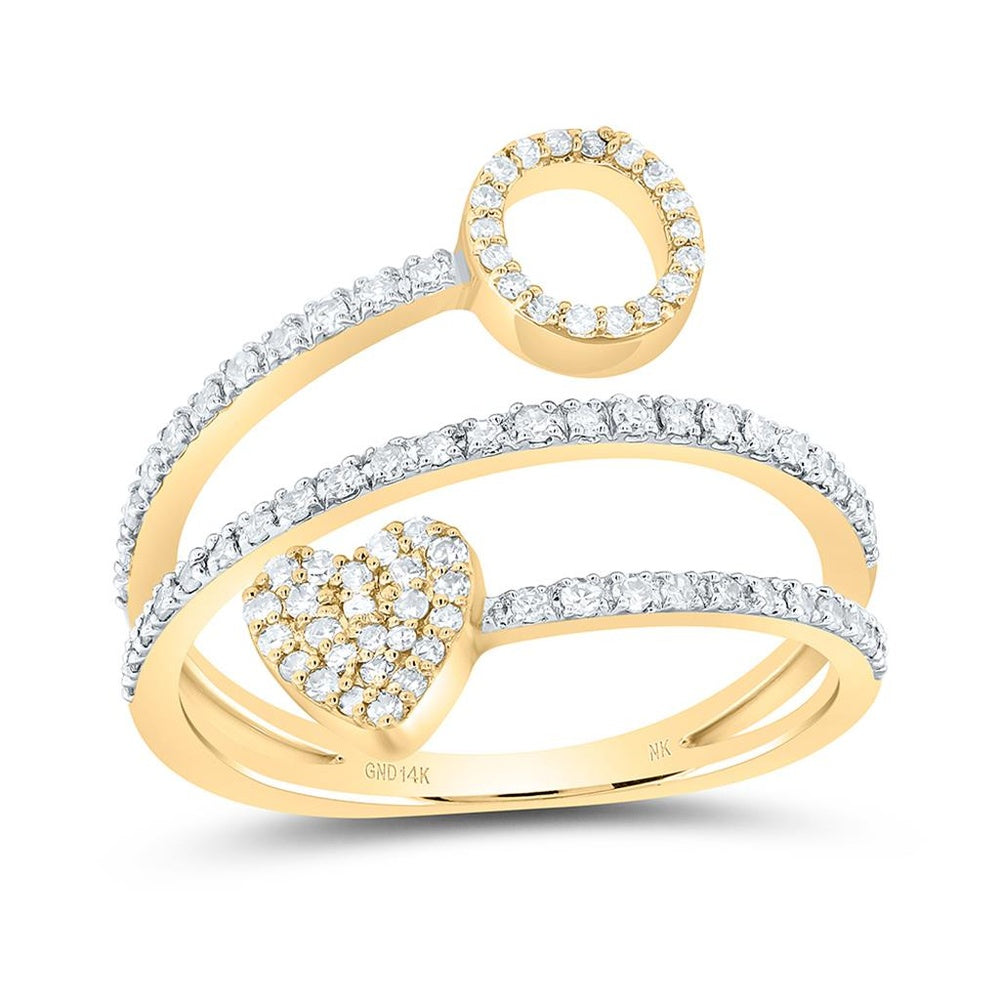 14K Yellow Gold Natural Diamond Initial "O" Heart Ring - 3/8 Carat Total Diamond Weight