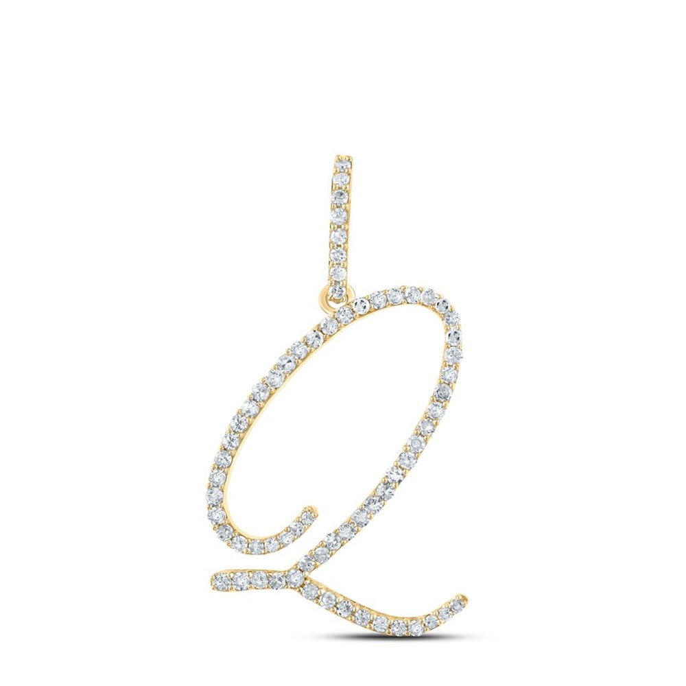 14K Yellow Gold Natural Diamond Initial "Q" Gift Pendant - 1/2 Carat Total Diamond Weight