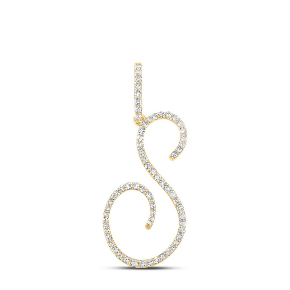 14K Yellow Gold Natural Diamond Initial "S" Gift Pendant - 3/8 Carat Total Diamond Weight