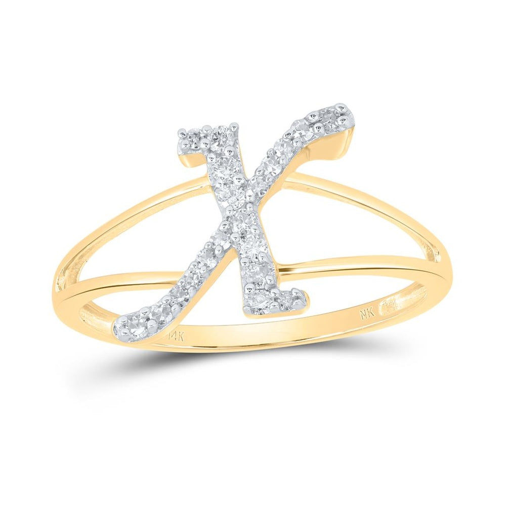 14K Yellow Gold Natural Diamond Initial "X" Ring - 1/7 Carat Total Diamond Weight