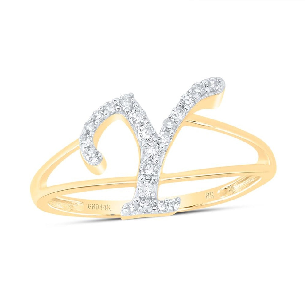 14K Yellow Gold Natural Diamond Initial "Y" Ring - 1/7 Carat Total Diamond Weight