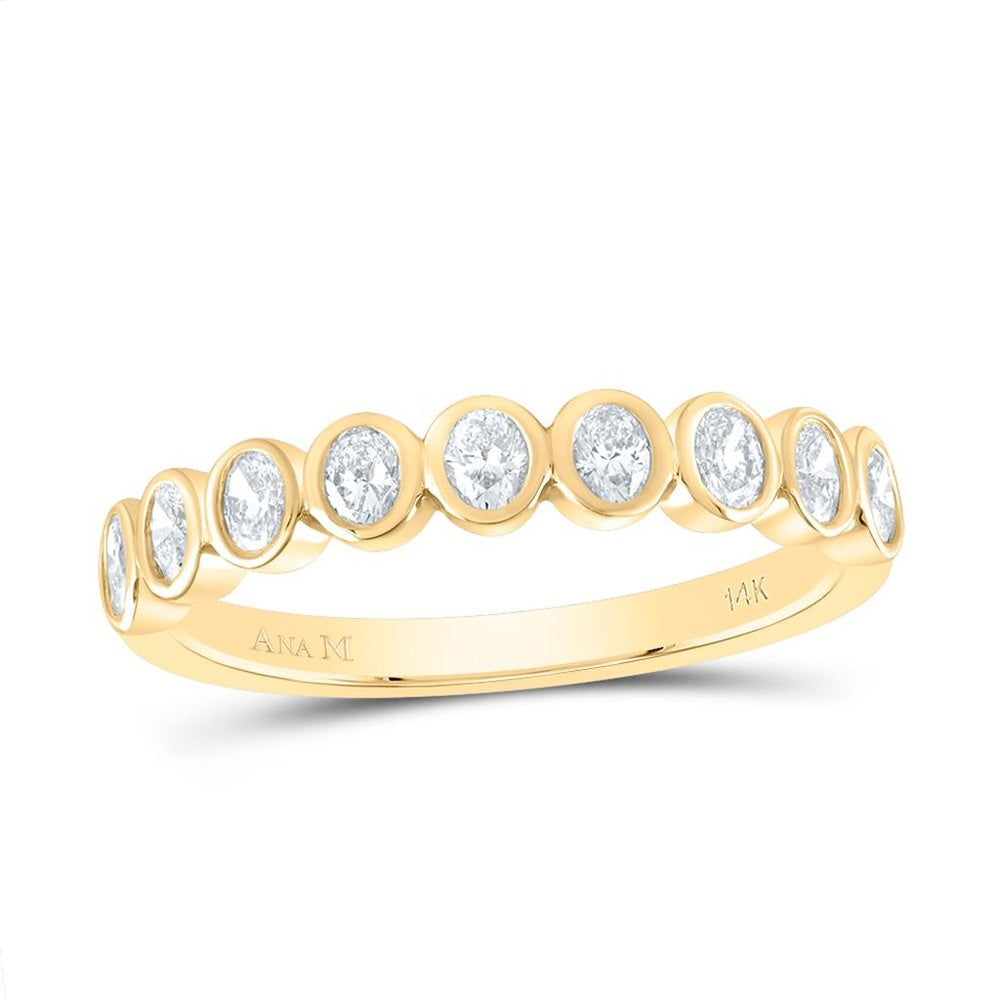 14K Yellow Gold Natural Diamond Oval Band - 1/2 Carat Total Diamond Weight