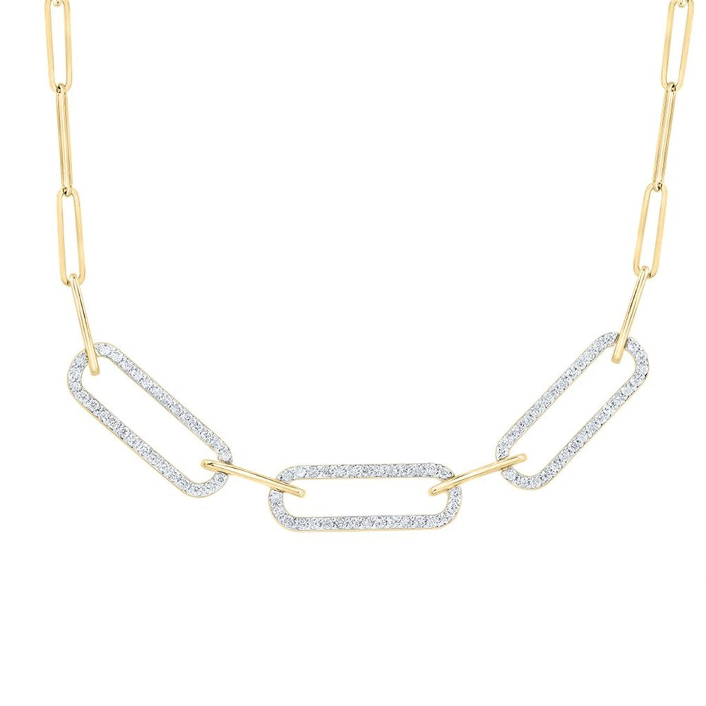 14K Yellow Gold Natural Diamond Paper Clip Necklace (18 Inch) - 3/4 Carat Total Diamond Weight