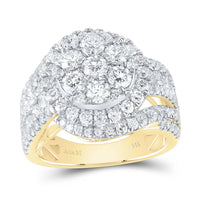 14K Yellow Gold Natural Diamond Round Single Halo Bridal Ring - 3 Carat Total Diamond Weight