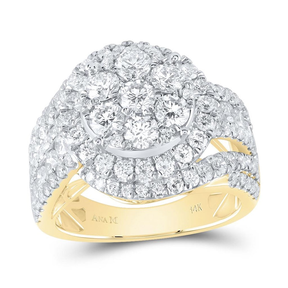 14K Yellow Gold Natural Diamond Round Single Halo Bridal Ring - 3 Carat Total Diamond Weight