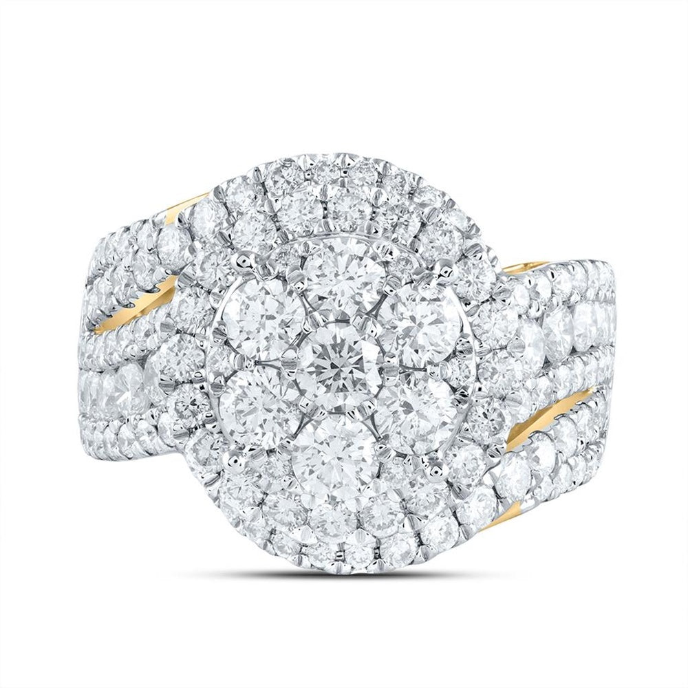 14K Yellow Gold Natural Diamond Round Single Halo Bridal Ring - 3 Carat Total Diamond Weight