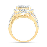 14K Yellow Gold Natural Diamond Round Single Halo Bridal Ring - 3 Carat Total Diamond Weight