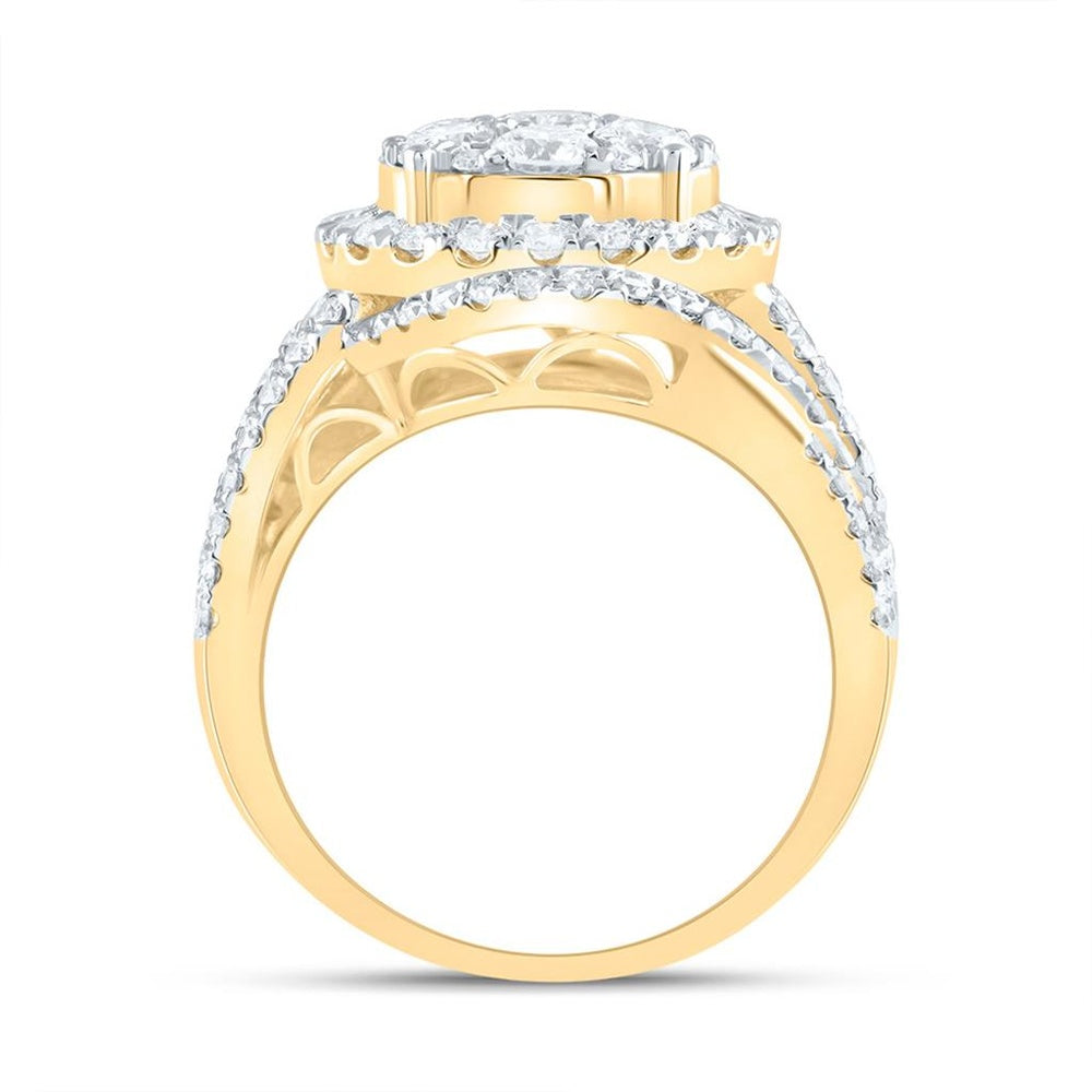 14K Yellow Gold Natural Diamond Round Single Halo Bridal Ring - 3 Carat Total Diamond Weight