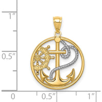 14K Yellow Gold Nautical Anchor and Ship's Wheel Pendant with Rhodium Plating - 23mm Length by Oro Pregiato