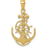 14K Yellow Gold Nautical Anchor with Rope and Ship's Wheel Pendant - 31mm Length by Oro Pregiato