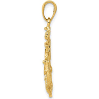 14K Yellow Gold Nautical Anchor with Rope and Ship's Wheel Pendant - 31mm Length by Oro Pregiato