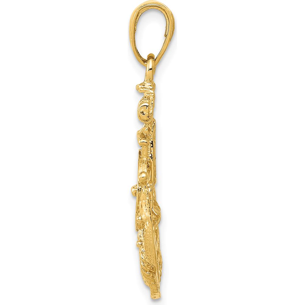14K Yellow Gold Nautical Anchor with Rope and Ship's Wheel Pendant - 31mm Length by Oro Pregiato