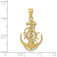 14K Yellow Gold Nautical Anchor with Rope and Ship's Wheel Pendant - 31mm Length by Oro Pregiato