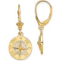 14K Yellow Gold Nautical Compass Leverback Drop Earrings with Polished Finish by 0