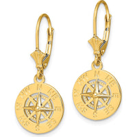 14K Yellow Gold Nautical Compass Leverback Drop Earrings with Polished Finish by 0