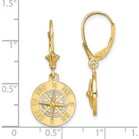 14K Yellow Gold Nautical Compass Leverback Drop Earrings with Polished Finish by 0