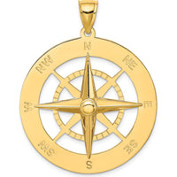 14K Yellow Gold Nautical Compass Pendant with Polished Finish - 41.4mm Length by Oro Pregiato