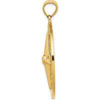 14K Yellow Gold Nautical Compass Pendant with Polished Finish - 41.4mm Length by Oro Pregiato