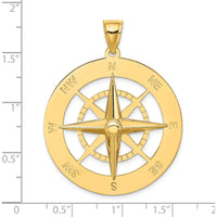 14K Yellow Gold Nautical Compass Pendant with Polished Finish - 41.4mm Length by Oro Pregiato