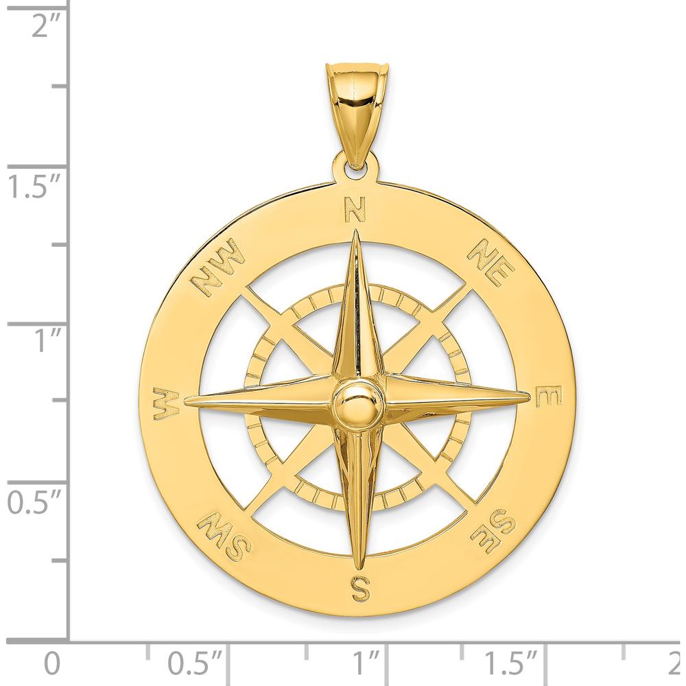 14K Yellow Gold Nautical Compass Pendant with Polished Finish - 41.4mm Length by Oro Pregiato