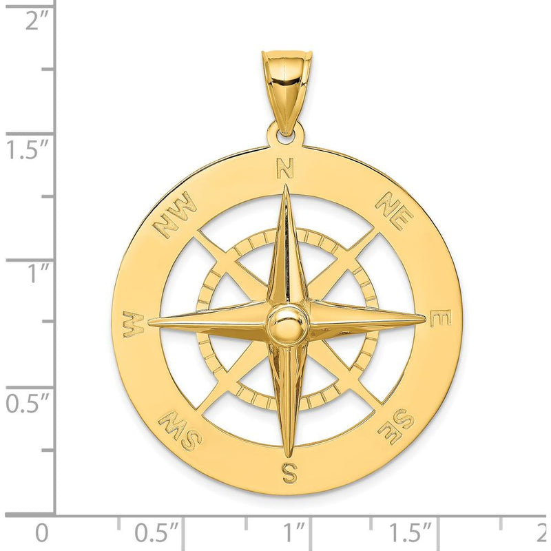 14K Yellow Gold Nautical Compass Pendant with Polished Finish - 41.4mm ...
