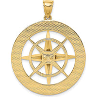 14K Yellow Gold Nautical Compass Pendant with Polished Finish - 41.4mm Length by Oro Pregiato