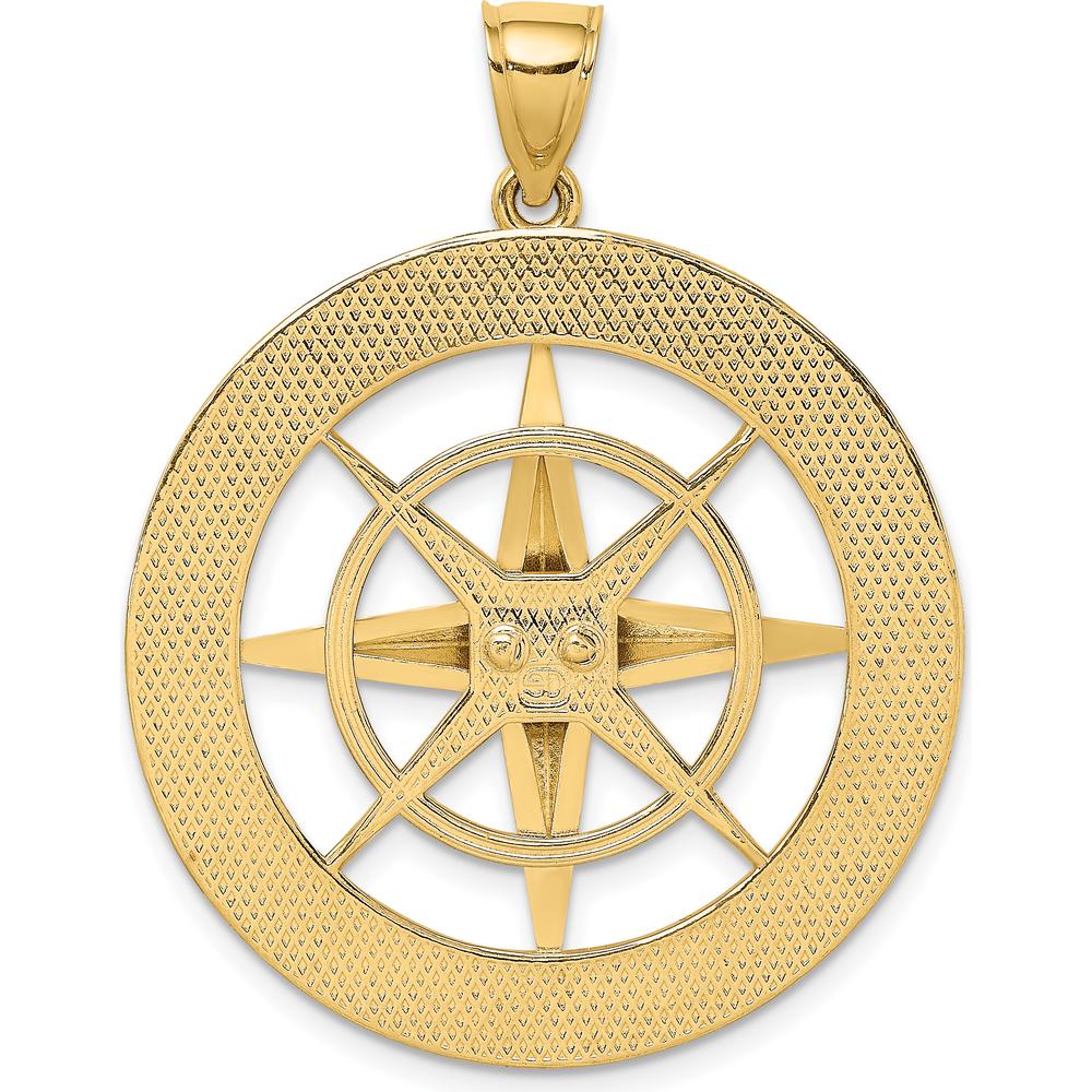 14K Yellow Gold Nautical Compass Pendant with Polished Finish - 41.4mm Length by Oro Pregiato