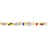 14K Yellow Gold Nautical Sailing Flag Enamel Link Bracelet - 8.25 Inch Length