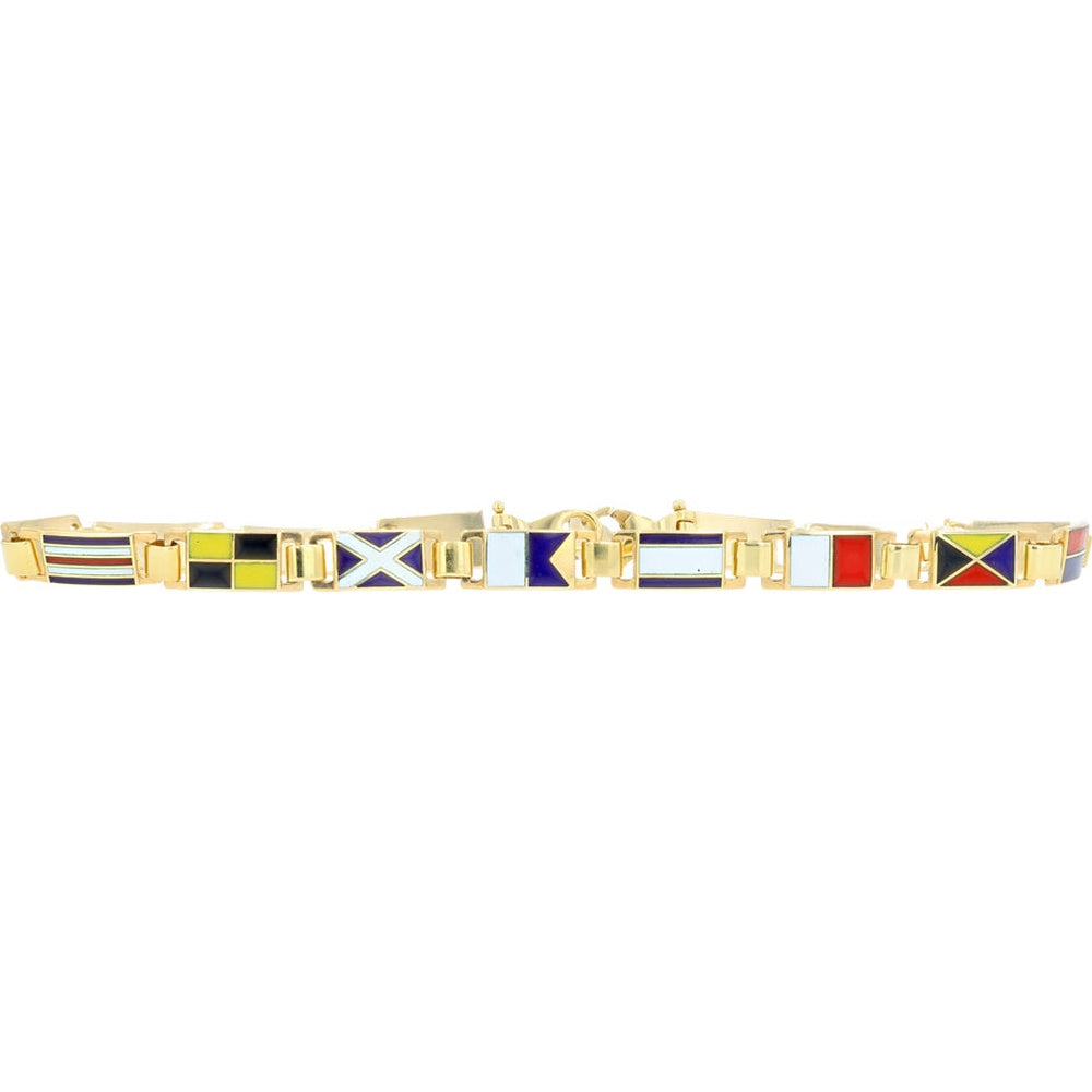 14K Yellow Gold Nautical Sailing Flag Enamel Link Bracelet - 8.25 Inch Length