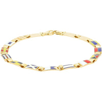 14K Yellow Gold Nautical Sailing Flag Enamel Link Bracelet - 8.25 Inch Length