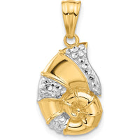 14K Yellow Gold Nautilus Shell Pendant with Diamond-Cut Texture in White Rhodium Accents by Oro Pregiato
