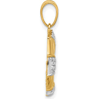 14K Yellow Gold Nautilus Shell Pendant with Diamond-Cut Texture in White Rhodium Accents by Oro Pregiato