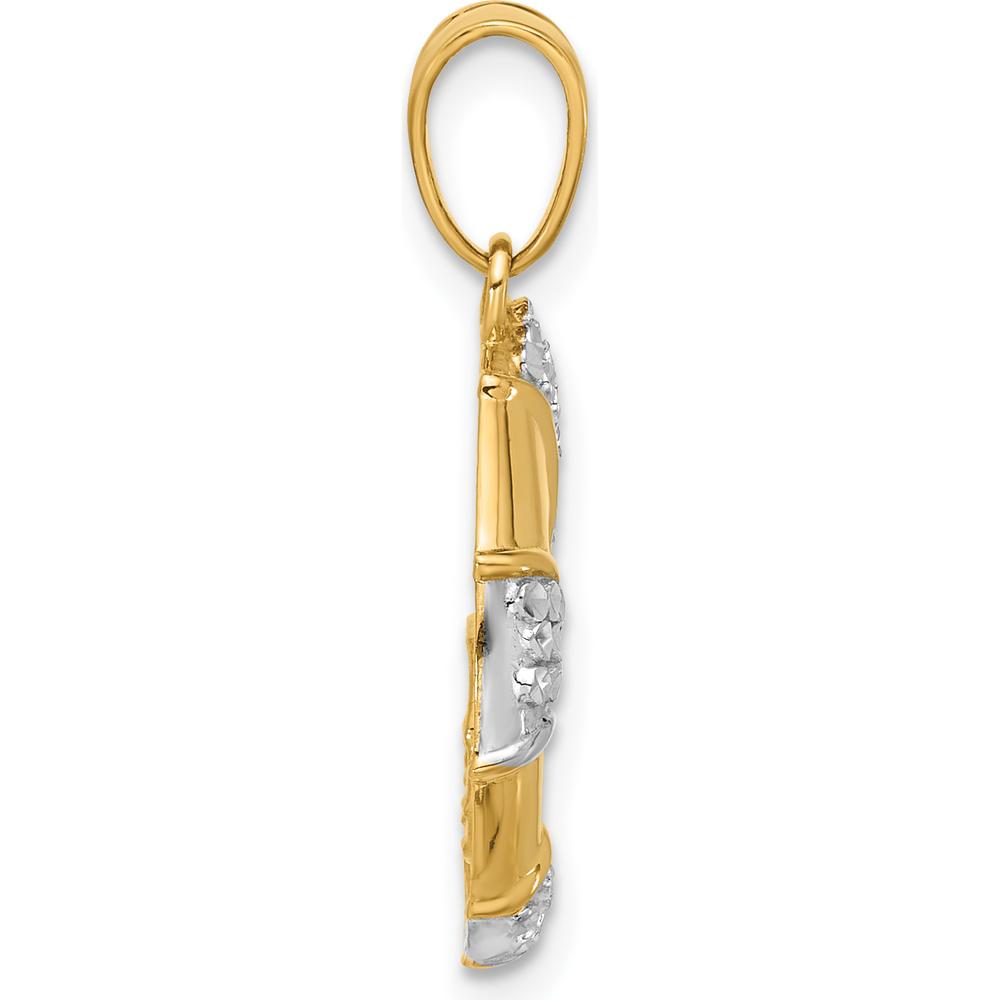 14K Yellow Gold Nautilus Shell Pendant with Diamond-Cut Texture in White Rhodium Accents by Oro Pregiato