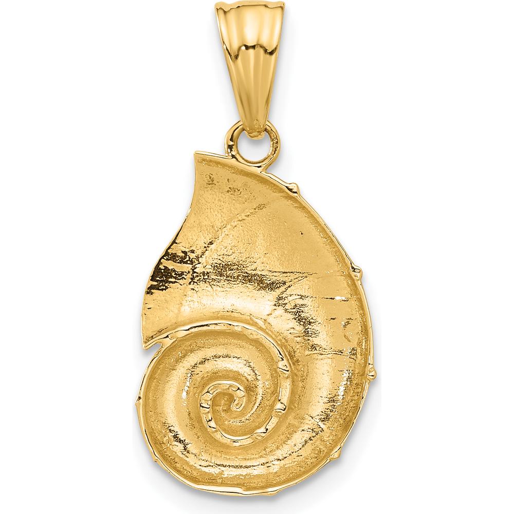 14K Yellow Gold Nautilus Shell Pendant with Diamond-Cut Texture in White Rhodium Accents by Oro Pregiato