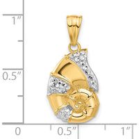 14K Yellow Gold Nautilus Shell Pendant with Diamond-Cut Texture in White Rhodium Accents by Oro Pregiato