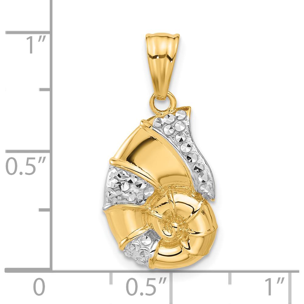 14K Yellow Gold Nautilus Shell Pendant with Diamond-Cut Texture in White Rhodium Accents by Oro Pregiato