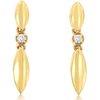 14K Yellow Gold Navette Drop Earrings with Bezel Set Round Diamonds - 0.02 Carat Total Diamond Weight - Royal Jewelry