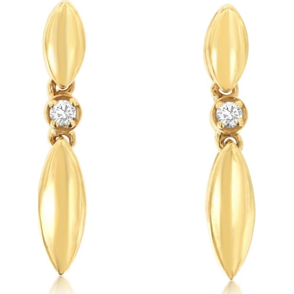 14K Yellow Gold Navette Drop Earrings with Bezel Set Round Diamonds - 0.02 Carat Total Diamond Weight - Royal Jewelry