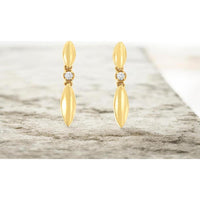 14K Yellow Gold Navette Drop Earrings with Bezel Set Round Diamonds - 0.02 Carat Total Diamond Weight - Royal Jewelry