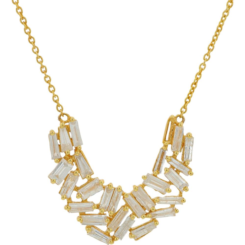 14K Yellow Gold Necklace with 1.10 Carat Total Baguette - Cut Diamonds in Geometric Prong Setting