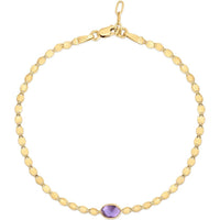 14K Yellow Gold Necklace with 6x4mm Oval Amethyst Centerpiece on Polished Mirror Chain - 16" by Orozza Fine Jewelry