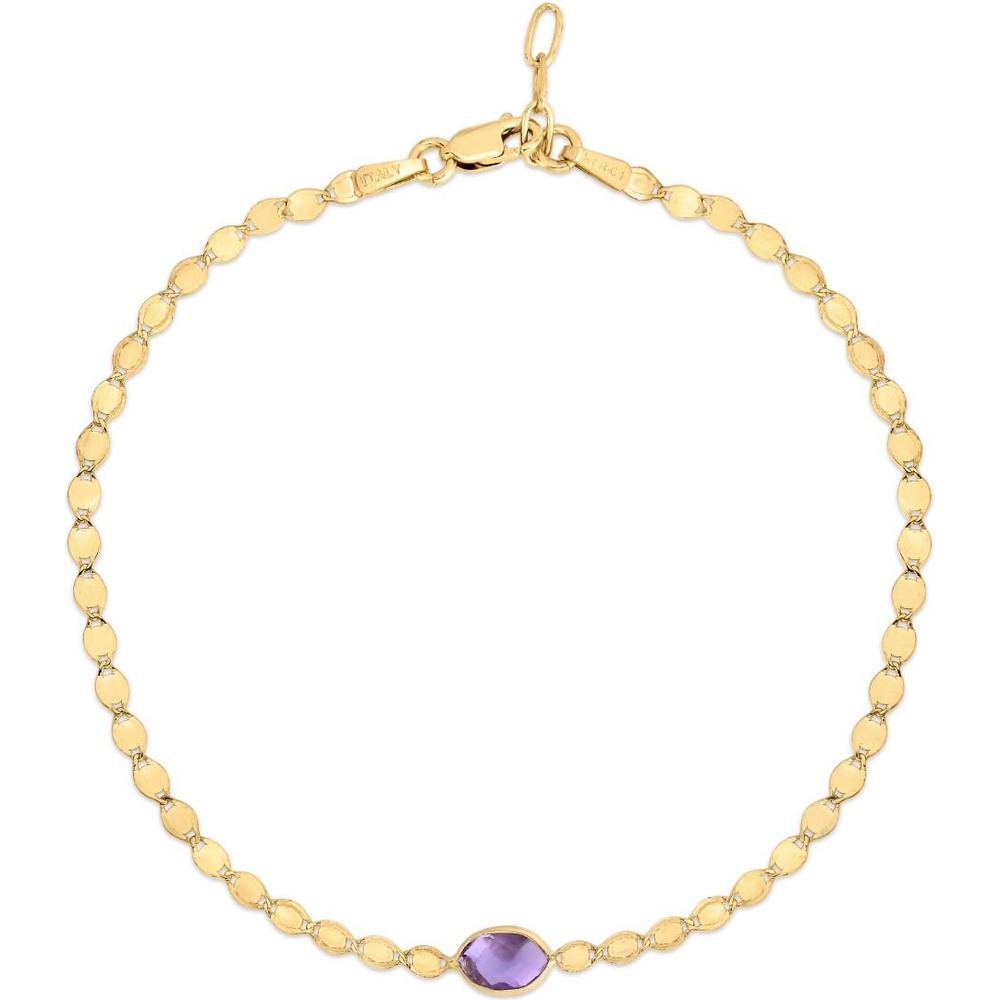 14K Yellow Gold Necklace with 6x4mm Oval Amethyst Centerpiece on Polished Mirror Chain - 16" by Orozza Fine Jewelry