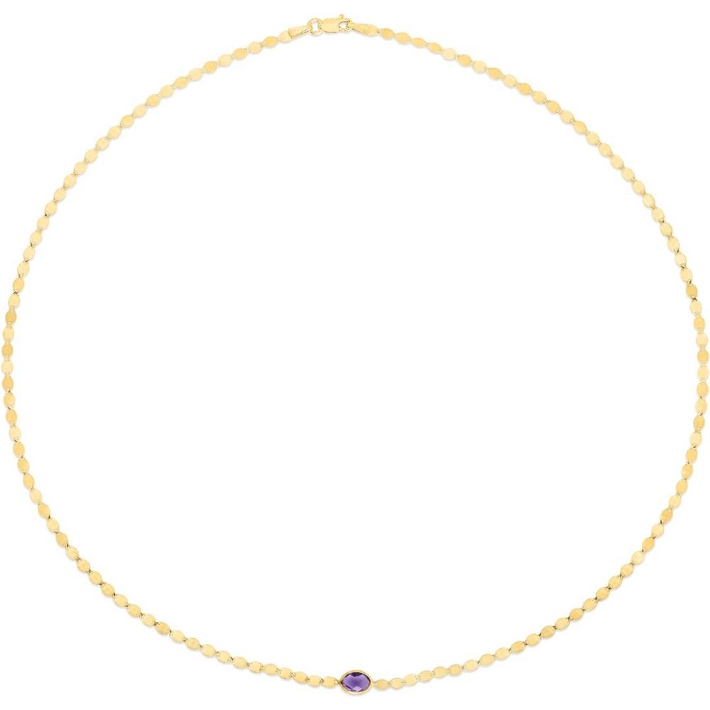 14K Yellow Gold Necklace with 6x4mm Oval Amethyst Centerpiece on Polished Mirror Chain - 16" by Orozza Fine Jewelry