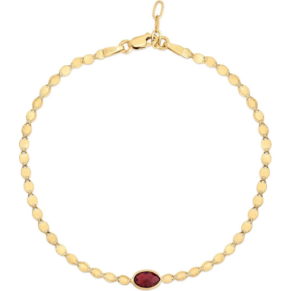14K Yellow Gold Necklace with 6x4mm Oval Garnet on Mirrored Chain - 16" by Orozza Fine Jewelry